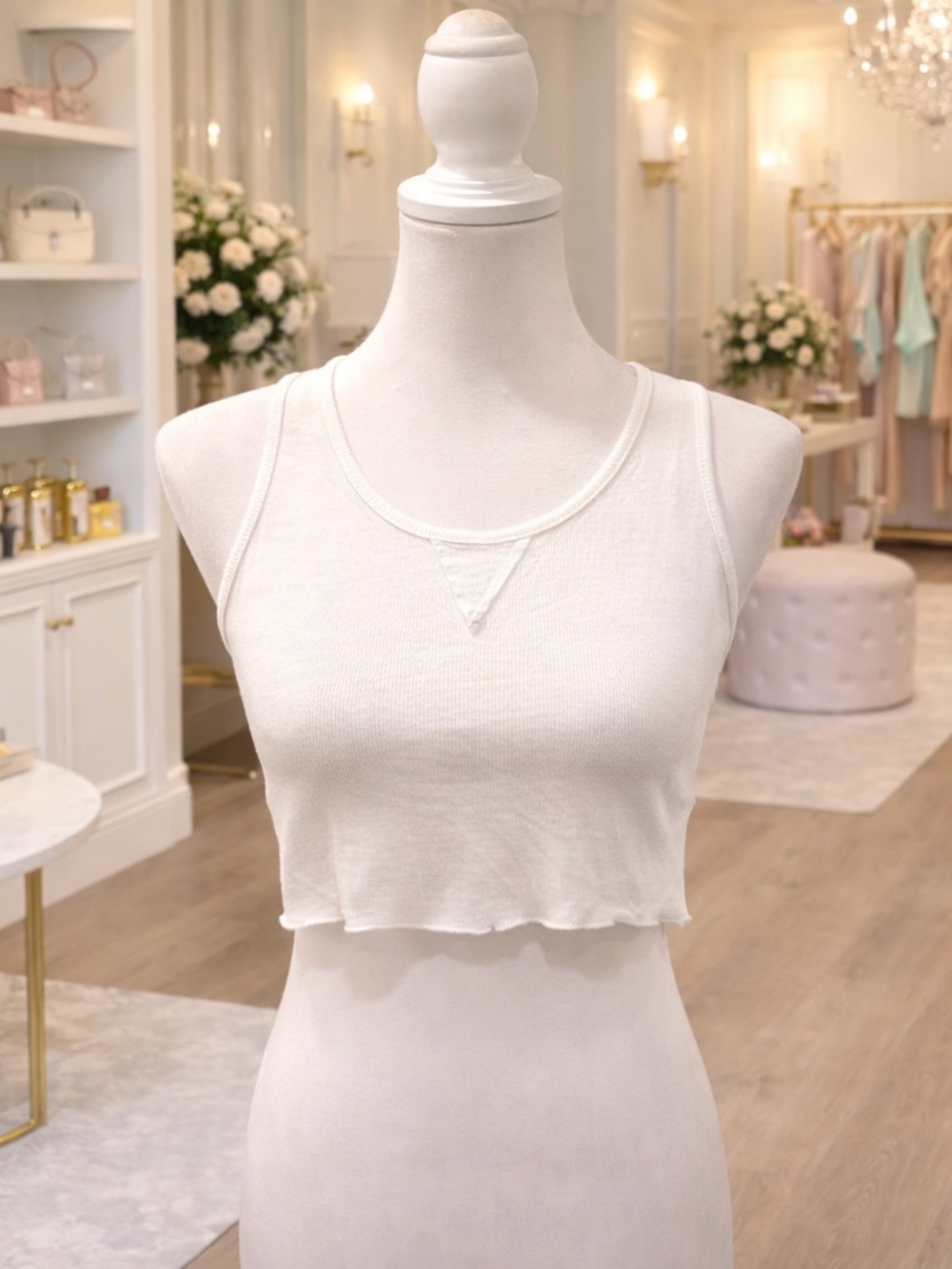 POL Cream Cropped Tank Top Medium NWOT Boho Soft Girl Ribbed